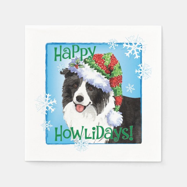 Servilleta De Papel Collie de borde de navidades (Anverso)
