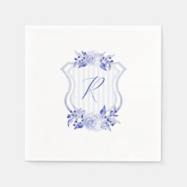 Servilleta De Papel Color de agua azul Monograma Napkins floral