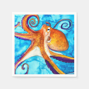 Servilleta De Papel Color de agua del pulpo debajo del arte marino