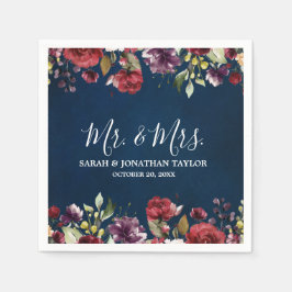 Servilleta De Papel Color de agua romántico Borgoña Rojo Floral