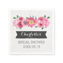 Color de agua rosa Floral Ducha de novia Napkin