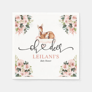 Servilleta De Papel Color de agua rosa floral Oh Baby Shower de ciervo