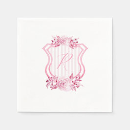 Servilleta De Papel Color de agua rosada Monograma Nápoles florales