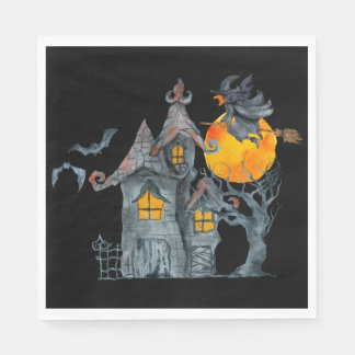 Servilleta De Papel Color del agua Bruja y espeluznante casa Halloween