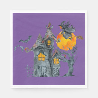 Servilleta De Papel Color del agua Bruja y espeluznante casa Halloween