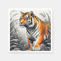 Color del arte del tigre Dibujo parcial blanco neg