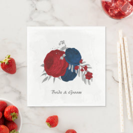 Servilleta De Papel color rojo oscuro y flores azul marino plateado