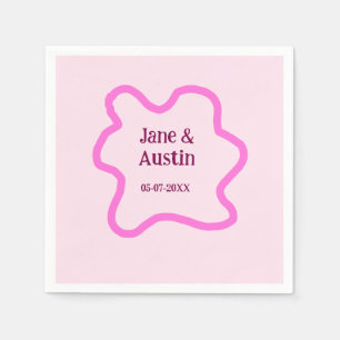 Servilleta De Papel Color rosa pastel retro boda borde fecha de nombre