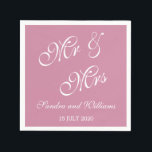 Servilleta De Papel Color sólido rosa Sr. y Sra. Boda<br><div class="desc">Boda personalizado Sr. y Sra. servilletas en rosa. Las servilletas de cóctel de boda personalizadas se ven elegantes y elegantes con un guión impreso por el Sr. y la Sra. typography.Personalice con nombres de novia y novio y fecha de boda. Puede personalizar el color, el tamaño y el tipo de...</div>