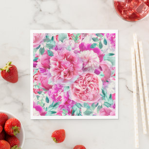 Servilleta De Papel Colores de agua de tonos rosas y hojas Verde azula