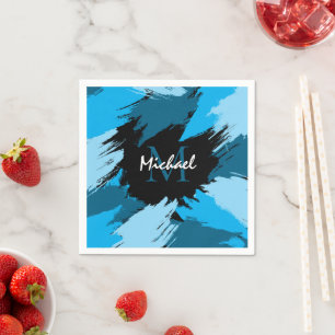 Servilleta De Papel Colores de pincel de nombre azul con monograma