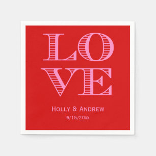 Servilleta De Papel Colores DIY: LOVE Alfabeto Cuadrado Rosa Caliente