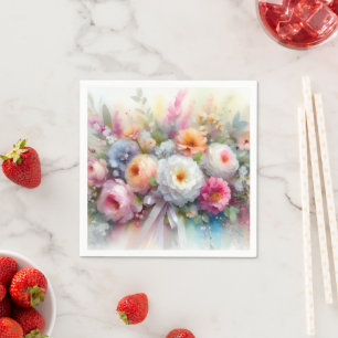 Servilleta De Papel Colores Pastel Elegantes Flores Acuarela Aquarell