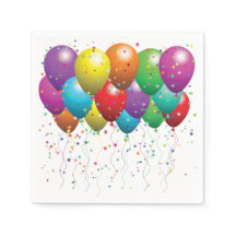 Colorful balloons and confetti falling