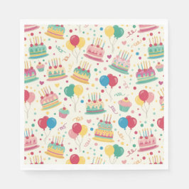 Servilleta De Papel Colorful Birthday Cakes and Balloons Paper Napkins