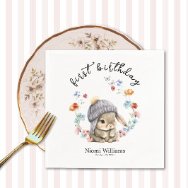 Servilleta De Papel Colorful Floral Bunny First Birthday Napkins