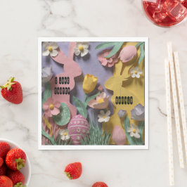 Servilleta De Papel Colorful Paper Cut Bunny & Easter Egg Party Napkin