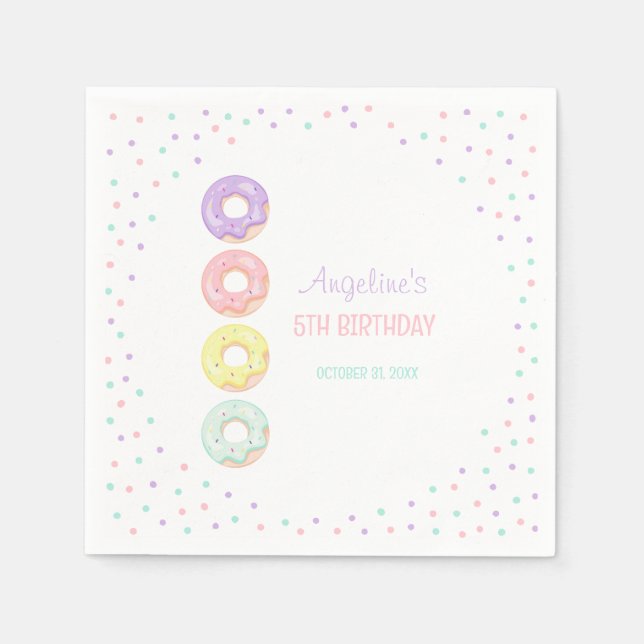 Servilleta De Papel Colorful Sprinkle Sweet Donuts Kids Birthday (Anverso)