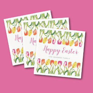 Servilleta De Papel Colorida Feliz Pascua Floral Tulipán 