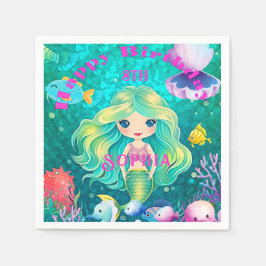 Servilleta De Papel Colorida Sirena temática feliz cumpleaños Fiesta