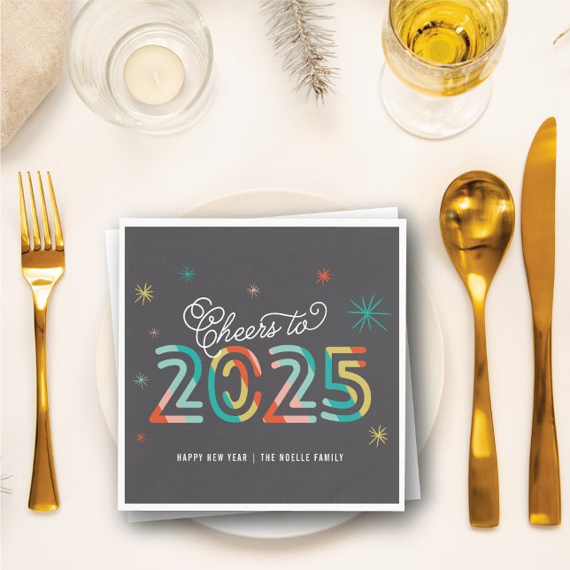 Servilleta De Papel Coloridas ovaciones de Año Nuevo 2025 (Colorful Cheers 2025 Mod New Year Holiday Party Paper Napkins @ fat_fa_tin)