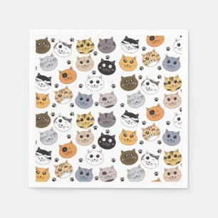 Servilleta De Papel Colorido Cute Funny Cats & Paw Pattern