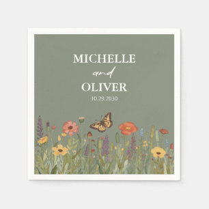 Servilleta De Papel Colorido Floral Boho Flores Silvestres Bodas Verde