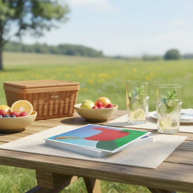 Servilleta De Papel Colorido gallo rojo con cola arco iris en la colin (Subido por el creador)