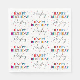 Servilleta De Papel Colorido Happy Birthday Custom Name Confetti