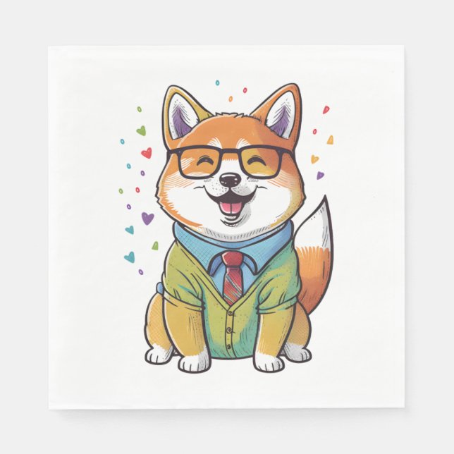 Servilleta De Papel Colorido Kawaii Shiba Inu Hipster 1 (Anverso)