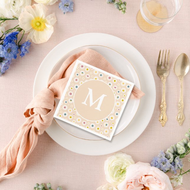 Servilleta De Papel Colorido Monograma Sonriente Daisy personalizado (Colourful Monogram Smiling Daisy personalised Napkins)