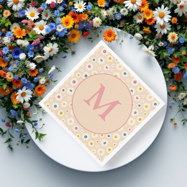 Servilleta De Papel Colorido Monograma Sonriente Daisy personalizado (Colourful Monogram Smiling Daisy personalised Napkins)