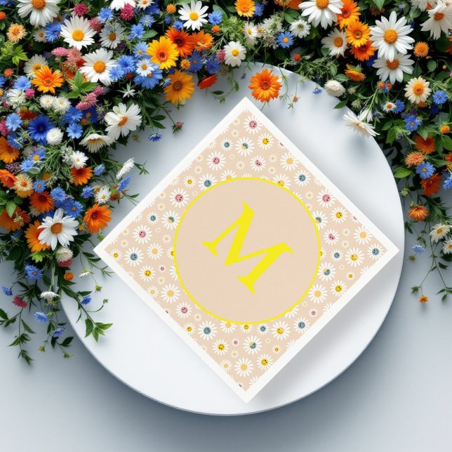 Servilleta De Papel Colorido Monograma Sonriente Daisy personalizado (Colourful Monogram Smiling Daisy personalised Napkins)