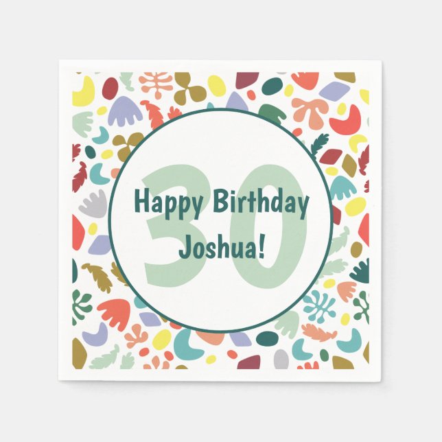 Servilleta De Papel Colorido Personalizado de cumpleaños número 30 (Anverso)