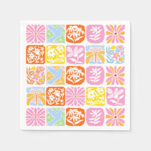 Servilleta De Papel Colorido Tile Floral Botánico Folk Whimsical