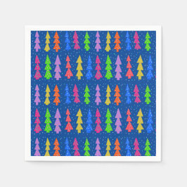 Servilleta De Papel Coloridos árboles de Navidad en azul