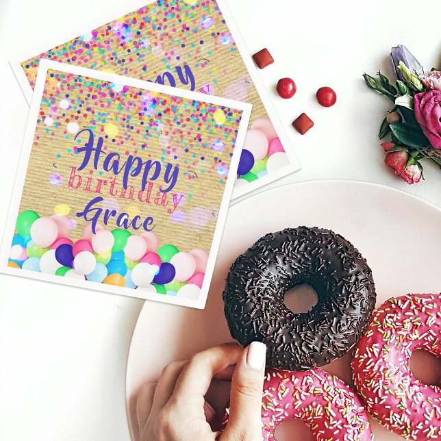 Servilleta De Papel Coloridos Confetti Y Globos Feliz Cumpleaños (Subido por el creador)