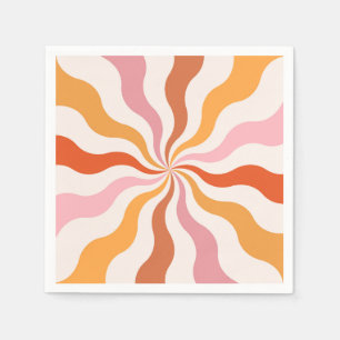 Servilleta De Papel Coloridos rayos solares ondulados de estilo retro