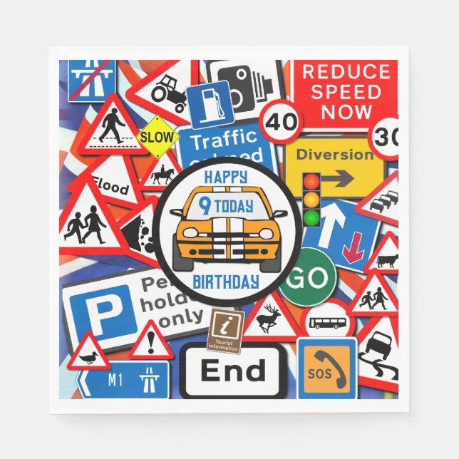 Servilleta De Papel Colourful Road Signs Collage Birthday Party Napkin (Anverso)