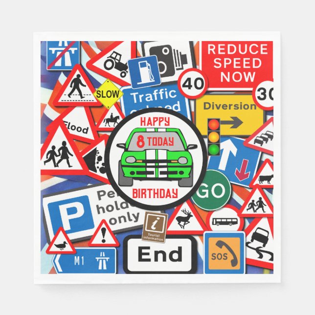Servilleta De Papel Colourful Road Signs Collage Birthday Party Napkin (Anverso)