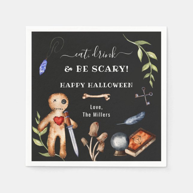 Servilleta De Papel Come, Bebe & Sé Tenebroso | Muñeca Vudú Halloween (Anverso)