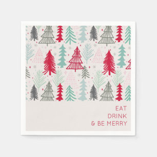 Servilleta De Papel Come Bebe y Alégrate Árboles de Navidad Doodle