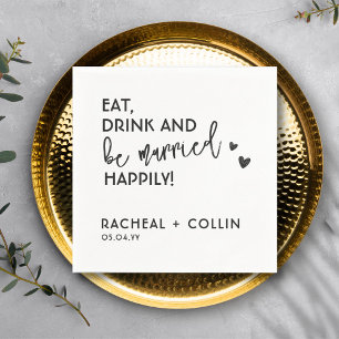 Servilleta De Papel Comer bebida y casarse Boda de texto simple