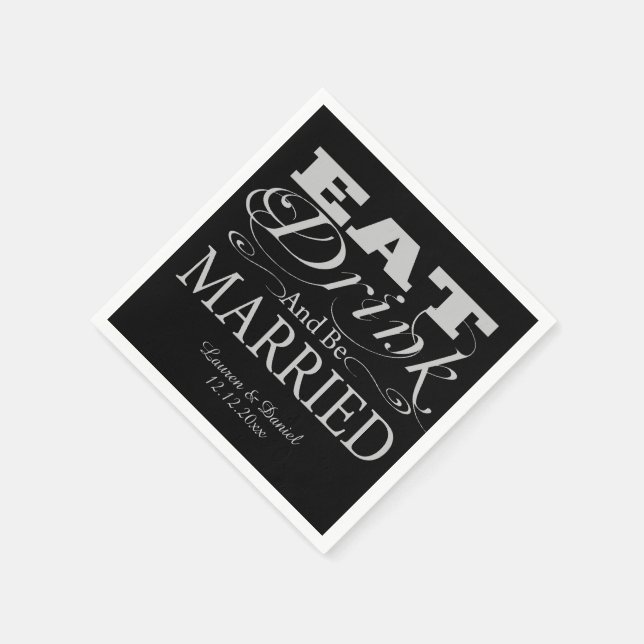 Servilleta De Papel Comer Bebida Y Estar Casado Boda (Borde)