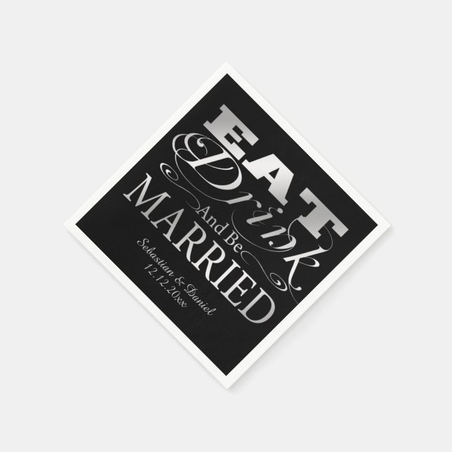Servilleta De Papel Comer Bebida Y Estar Casado Boda (Borde)