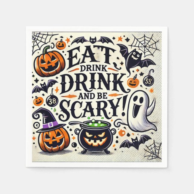 Servilleta De Papel Comer bebida y tener miedo (Anverso)