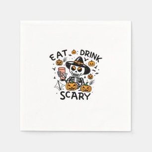 Servilleta De Papel Comer Bebida Y Tener Miedo De La Calabaza De Hallo