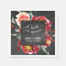 Comer y casarse con flores rojas en la pizarra