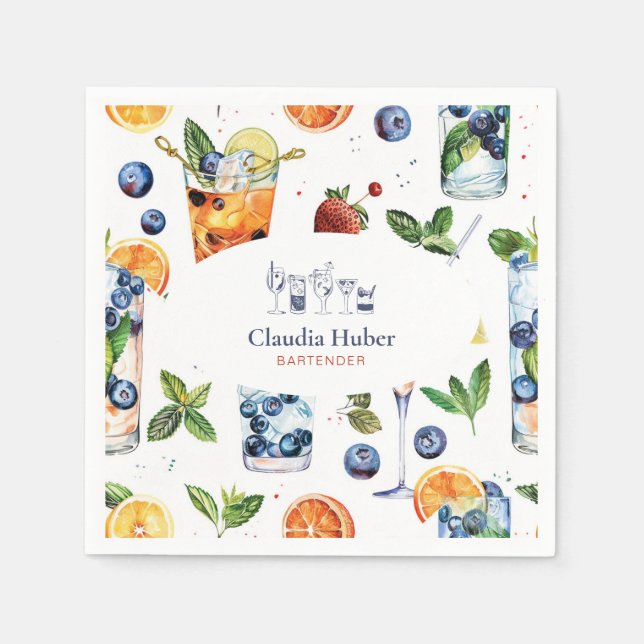 Servilleta De Papel Comerciante de cócteles Profesional | Azul blanco (Anverso)