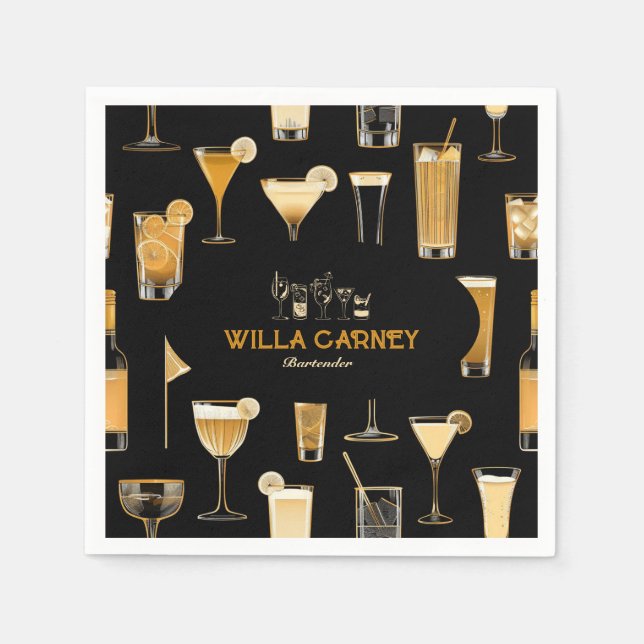 Servilleta De Papel Comerciante de cócteles Profesional | Oro elegante (Anverso)